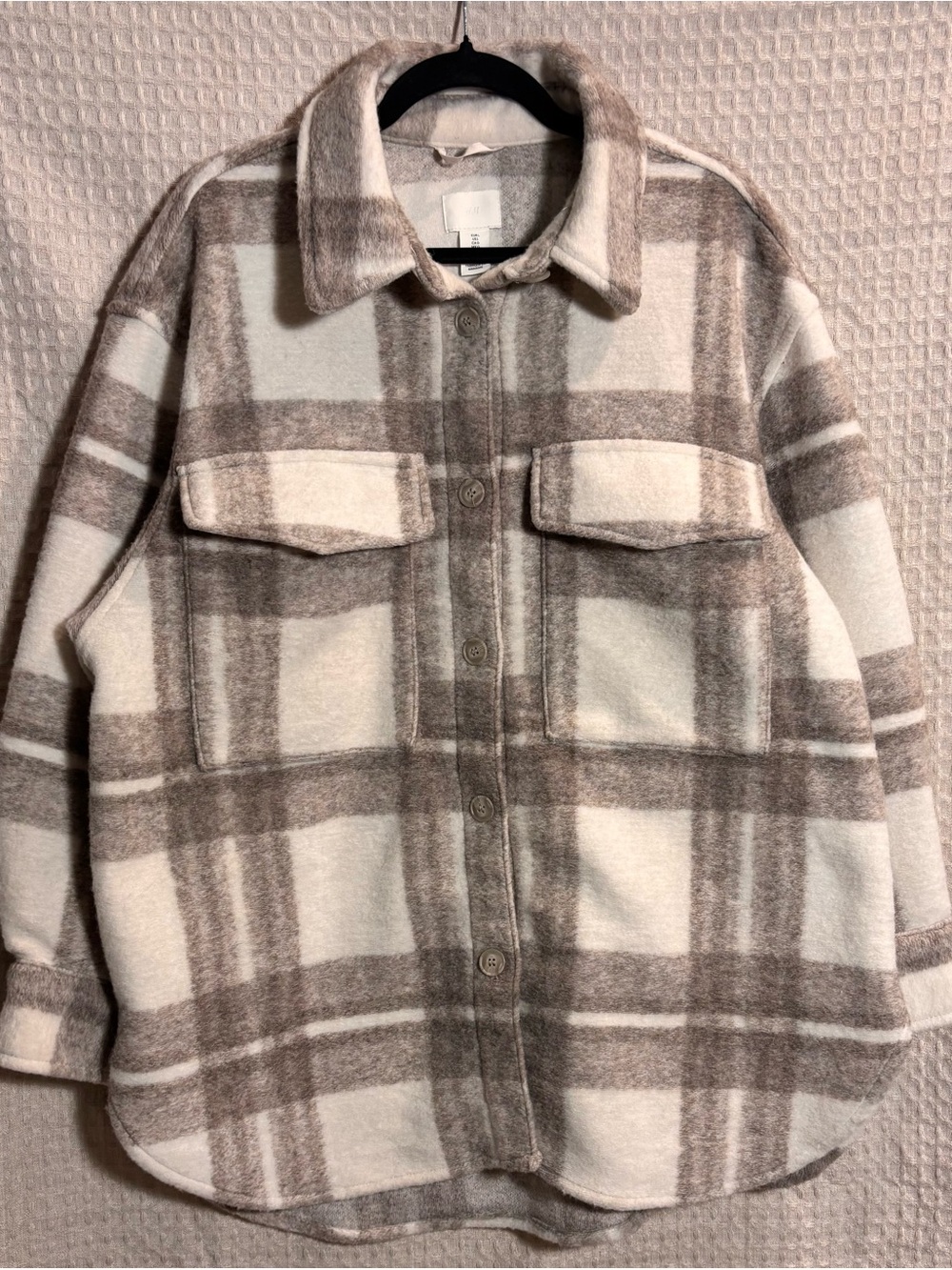 H&M Cream and Taupe Teddy Plaid Shacket